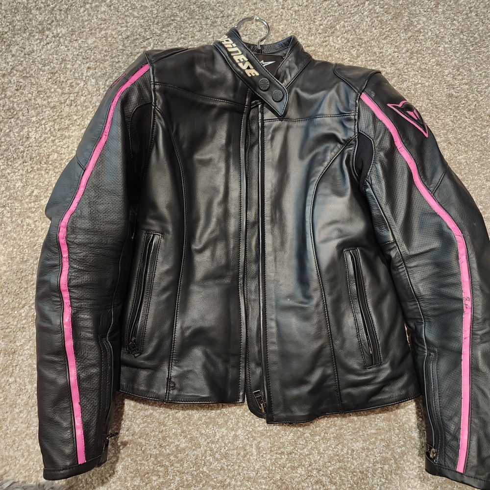 Dainese Women's Black Leather Jacket with Pink Accents